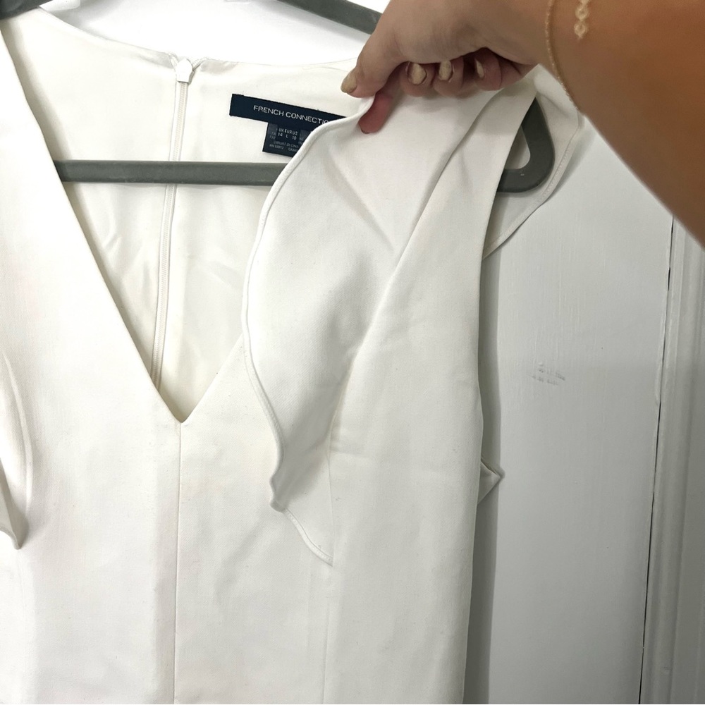 French Connection Whisper Ruffle Mini Dress white graduation dress vneck ruffles - Picture 9 of 16